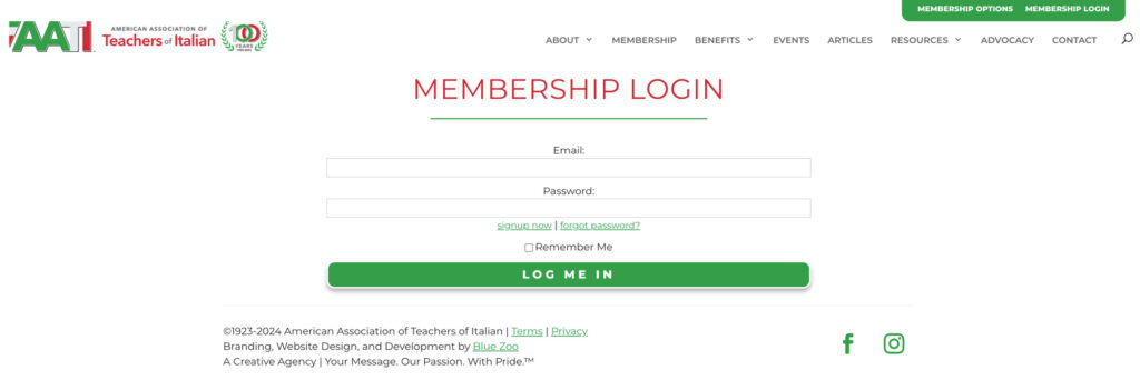 AATI Membership Login screen